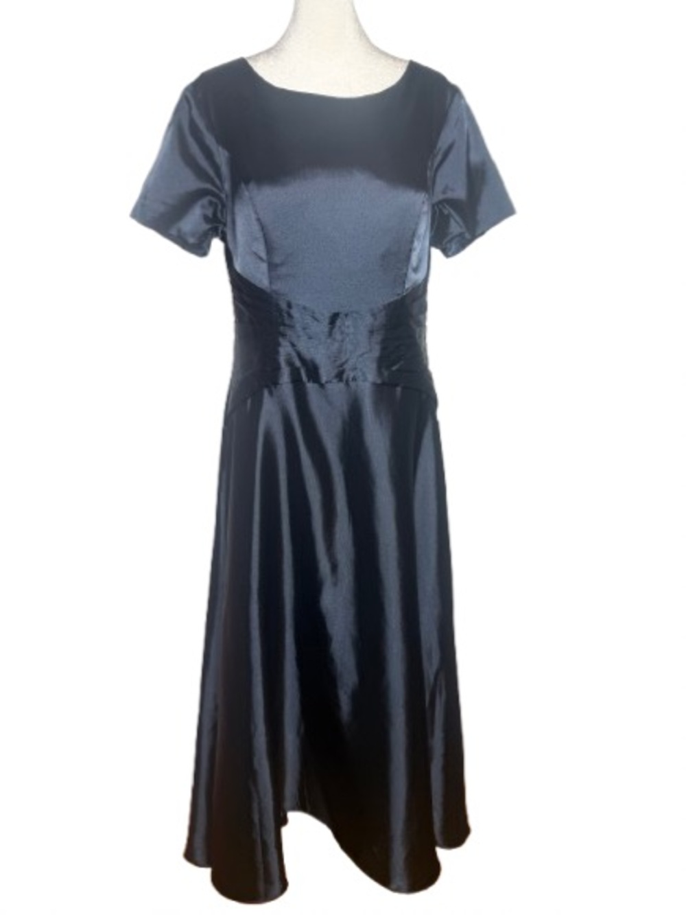 NWT Classic Navy Satin High Low Long Dress Formal Gown